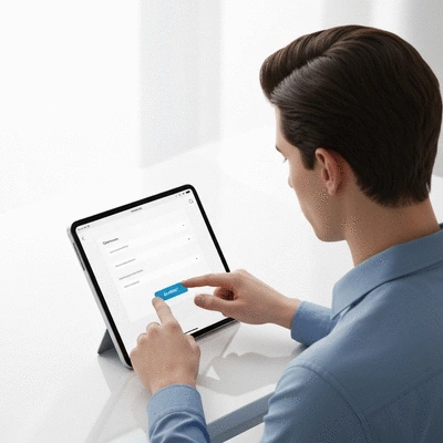 User submitting online form on tablet