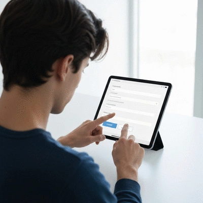 User submitting online form on tablet