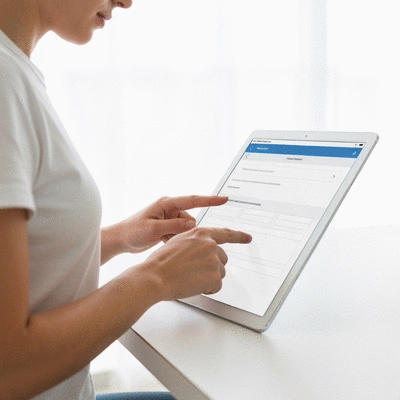 User submitting online form on tablet